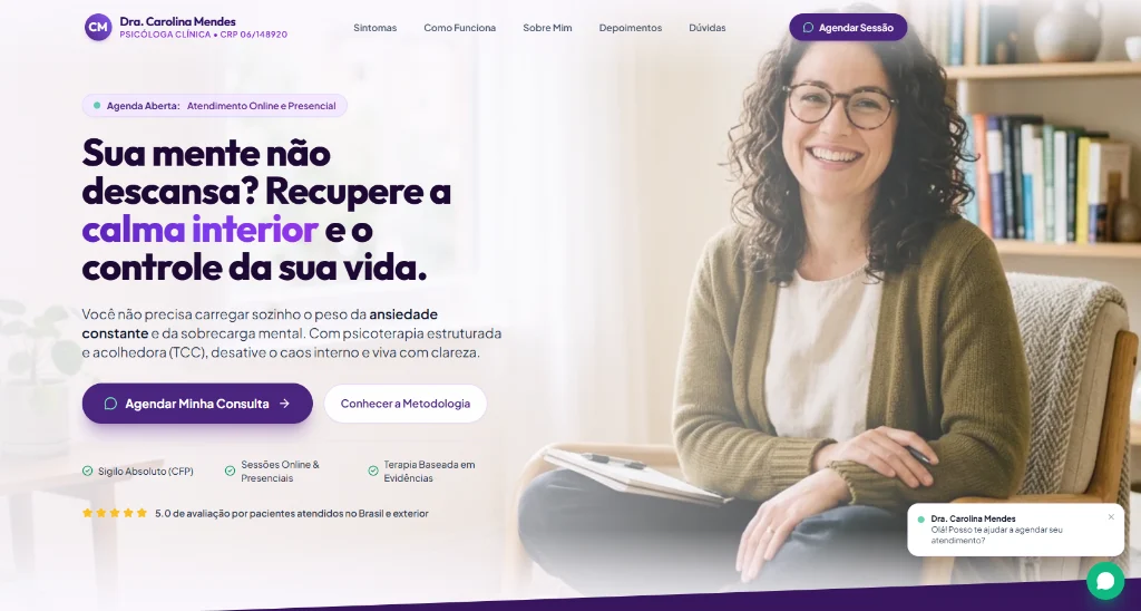 Demonstração do projeto Dra. Carolina Mendes - Clínica & Saúde